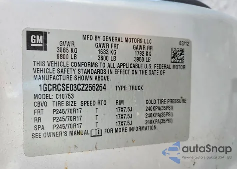 2012 Chevrolet Silverado C1500 Lt from USA, damaged, VIN 1GCRCSE03CZ256264